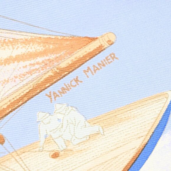 HERMES Logo XL "En Course" Carre 90 Scarf 100% Blue France 63RP008 - Picture 9 of 13